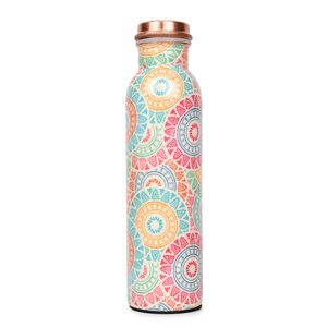 Premium Printed Pure Copper Water Bottle 1000ml Tribal Aztec Mandala Pattern Flask Leakproof Gym Sports Metal Drinkware - Product Image 4