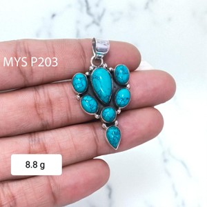จี้เงินแท้ 925 ประดับด้วยพลอยเทอร์ควอยซ์ธรรมชาติ ขายส่งจำนวนมาก ผู้ผลิตและจำหน่ายเครื่องประดับทำมือคุณภาพสูง - Product Image 2