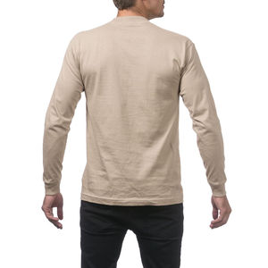T-shirt à manches longues pour homme, gris, col rond, coupe classique, couleur unie, décontracté, tricoté en coton respirant - Product Image 5