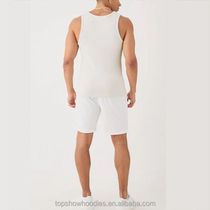 Débardeur côtelé blanc imprimé sur mesure pour homme, mélange polyester/coton extensible, manches courtes, décontracté, respirant, vêtement de sport d'été - Product Image 2