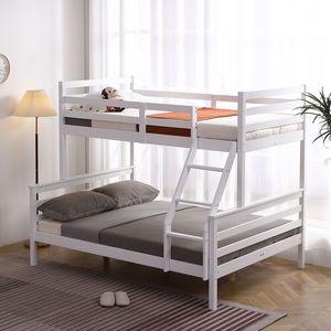 Letto Singolo per Bambini in Legno di Pino a Doppio Strato, Divisibile, con Doppia Ringhiera, Trave Trasversale e Scala Inclinata - Product Image 5