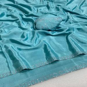 Sari de Seda Chinon Premium VASTRA COTTAGE con Exquisito Trabajo de Pedrería Zharkan y Blusa de Diseñador Bordada - Product Image 2