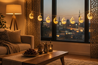 Guirlande lumineuse créative en forme de mosquée et de croissant de lune 3D |   Décorations pour la fête islamique de l'Eid |   Lueur douce et chaleureuse pour la chambre à coucher, le salon, le balcon