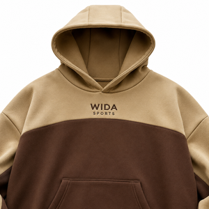 Custom 320 GSM Camel <b>Tan</b> Dark <b>Brown</b> Color Block Cotton Polyester Pullover Fleece Hoodie With Screen Printed Logo - Product Image 5