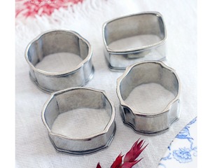 Antique Pewter Finish Scalloped <b>Rectangular</b> Napkin Holders Formal Dining Elegant Silver Plated <b>Cushion</b> Shape Napkin Ring - Product Image 2
