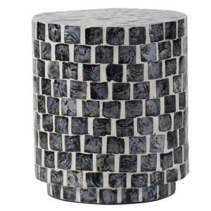 Tabourets carrés gris fumé foncé, mosaïque artisanale en nacre, petite table d'appoint pour la décoration du salon et de la chambre. - Product Image 5