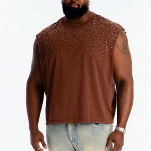 Camiseta sin mangas con pedrería para hombre, estilo oversize, streetwear, de algodón, a la moda, fabricante de camisetas sin mangas de marca privada, EE. UU. - Product Image 4