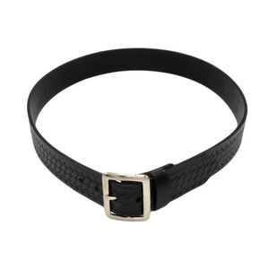 Ceinture formelle en cuir véritable noir avec boucle rectangulaire argentée, couleur unie, pour tenue de travail et uniforme - Product Image 2