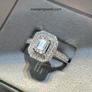 925 Sterling <b>Silver</b> Moissanite Engagement <b>Ring</b> <b>Emerald</b> Cut Center Stone Pave Claw Setting Wedding Anniversary Jewelry for Women - Product Image 4