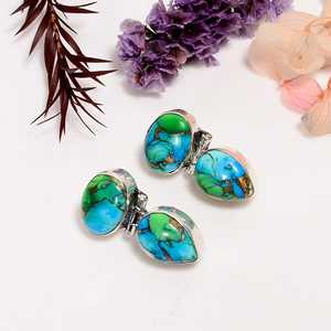 Peacock Green <b>Turquoise</b> Sterling Silver <b>Stud</b> <b>Earrings</b> Handmade Gemstone Minimalist Jewelry Gift - Product Image 5