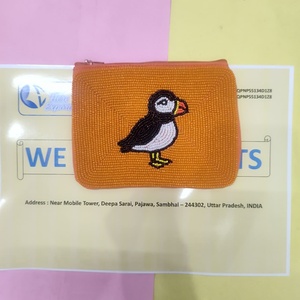 Handgefertigter Perlenbesetzter Orangefarbener Beutel mit Seemöwen-Muster, Reißverschluss, Perlenbesetzter Seemöwen-Vogel-Stickerei, Mini-Reißverschluss-Clutch für Damen - Product Image 3