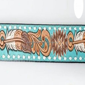Ceinture pour hommes en cuir véritable gravée à fleurs occidentales avec motif floral turquoise Design ceinture de cowboy élégant ensemble de boucles antiques - Product Image 3