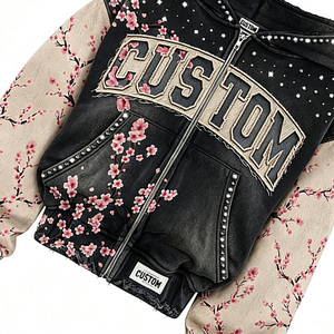Sweat à capuche zippé personnalisé avec impression graphique, strass, qualité supérieure, design oversize, style streetwear unisexe - Product Image 2
