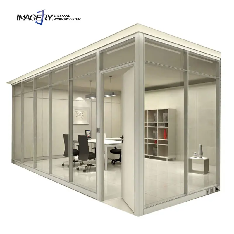 Imágenes modernas fijas insonorizadas división de pared modualr vidrio templado marco de aluminio partición de oficina