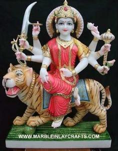 Beautiful Italian Marble Durga Maa Statue With Blessing Hand In Sitting Position On Lion For Home And Temple Decoration Purpose - Product Image 3