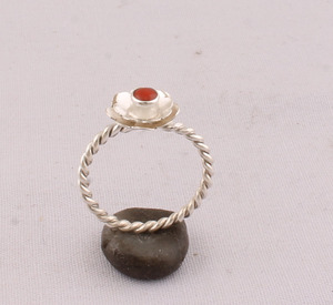 Artisan <b>Crafted</b> Red Coral Silver <b>Ring</b> Delicate Flower Petal Design Twisted Shank Bohemian Jewelry Custom Jewelry Manufactu - Product Image 1