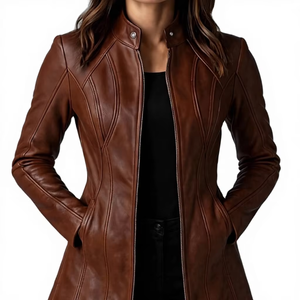 Veste décontractée pour homme en cuir véritable, col montant, logo frontal, chauffante, séchage rapide, respirante, longueur standard, hiver - Product Image 1