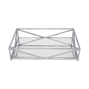 Rectangular <b>Mirrored</b> Storage Tray With Polished Metal Frame Modern Design For <b>Tabletop</b> Use - Product Image 4