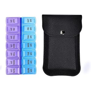 Portapillole Portatile in Pelle PU, Organizzatore Settimanale AM PM, Custodia da Viaggio per Uomo/Donna, 2 Volte al Giorno, Astuccio Porta Medicinali - Product Image 1