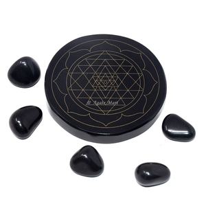 Posavasos de ágata negra piedra semipreciosa decoración del hogar artesanía tallada con símbolo de acento rúnico en estilo Feng Shui estilo amor - Product Image 6