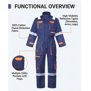 Combinaison de travail unisexe bleue réfléchissante imperméable en microfibre avec détection d'aiguilles, uniforme de sécurité avec garniture orange et poches - Product Image 4
