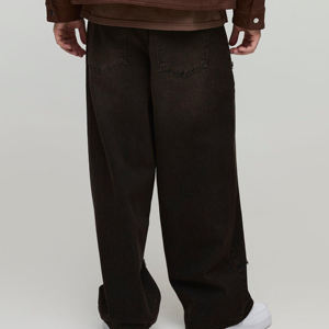 Vaqueros de hombre de alta calidad prémium, de pierna ancha, casuales, desgastados, con apliques cruzados, estilo gótico, de corte holgado, de algodón grueso, para invierno, con lavado efecto nieve - Product Image 3