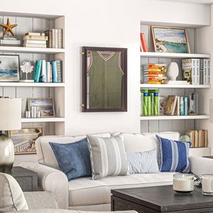 26\" X 35\" Brown Linen <b>Shadow</b> <b>Box</b> Frame UV Resistant Jersey Display Case T-shirt Hanger 2 Keys Made Stone PS Glass PC Materials - Product Image 2