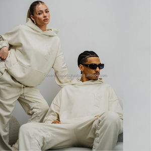 OEM/ODM Logo personnalisé deux pièces couleur unie uni Streetwear survêtement hiver sweat à capuche unisexe imprimé brodé 100% coton - Product Image 6