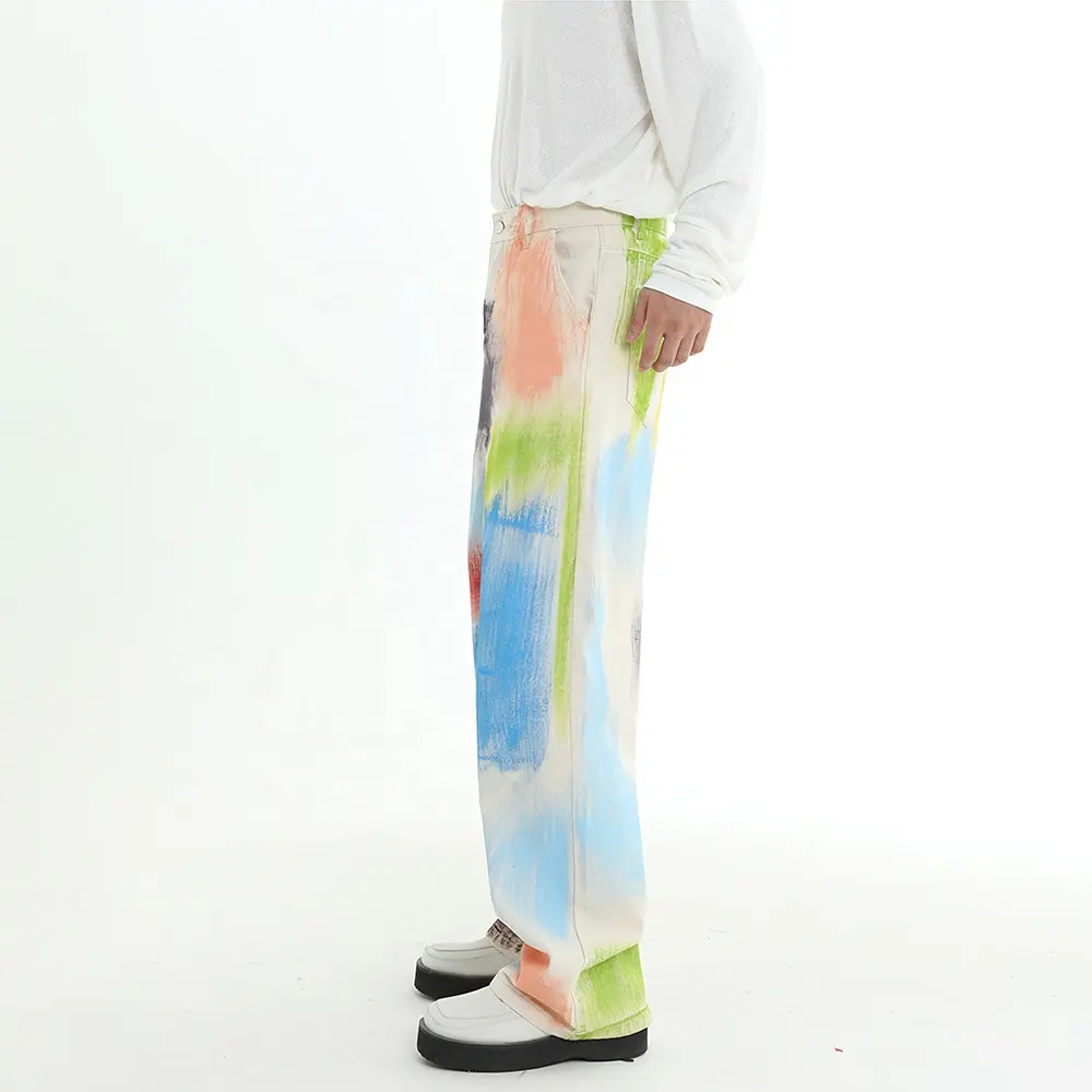 Son tasarım kot pantolon özel hip hop baggy kot ile graffiti boyalı pantolon erkekler