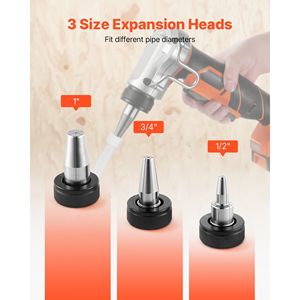 Herramienta Eléctrica Inalámbrica de Expansión de Tuberías de 20V Máx., 22000 RPM, Expansor de Tuberías PEX de 1/2'', 3/4'' y 1'', 3 Máquinas de Conformado de Extremos de Tubo - Product Image 3
