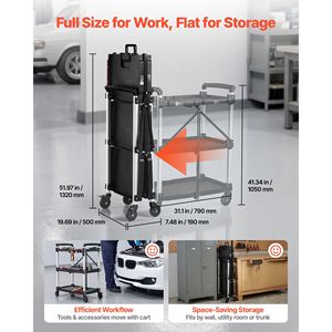 Carrito de Servicio Plegable de 3 Niveles, Resistente, Capacidad de 300 Libras, Ruedas Giratorias de 360 Grados con 2 Frenos, para Dormitorio - Product Image 2