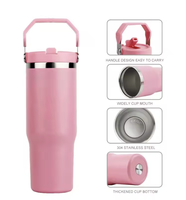 Gobelet isotherme en acier inoxydable de 30 oz avec logo personnalisé, poignée et paille rabattable, isolation thermique de 6 à 12 heures, style américain