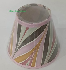 Pantalla de lámpara cónica de papel hecha a mano estilo Mid-Century Modern, retro, rosa, a rayas, efecto mármol, para lámpara de pared, lámpara de pie y lámpara de mesa. - Product Image 2