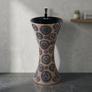 Lavabo de Pedestal de Cerámica con Relieve Vitrossa Matt, Diseño de Madera, Blanco y Marrón - Product Image 2