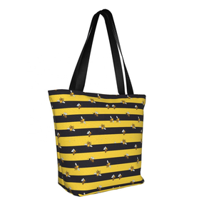 Sac à main fourre-tout écologique en toile de coton de style décontracté double poignée à motif de caractères sans azo fermeture à glissière transport à l'épaule - Product Image 1