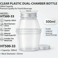 HT500-3307 500ml PET fles met dubbele kamer en schroefdop, 2-delig systeem voor dranken, sauzen en dressings