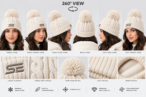 Bonnet en tricot torsadé personnalisé avec logo SE, pompon, chaud pour l'hiver, tricot épais, revers souples et extensibles, mode, extérieur, vente en gros, OEM, ODM - Product Image 5