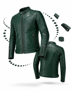 Blouson de moto en cuir perforé sur la poitrine |   Vert foncé Brun Noir |   Fabricant OEM ODM |   Qualité de conception haut de gamme |   Respirant - Product Image 5