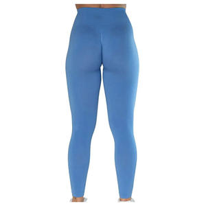 Leggings décontractés bleus unis taille haute longueur intégrale respirants en tricot extensible Spandex/Nylon satiné pour femme toutes saisons - Product Image 3