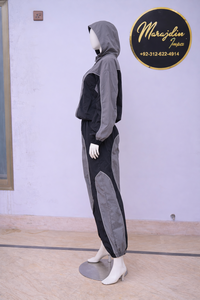 ชุดเซ็ตเสื้อแจ็คเก็ตกันลมแบบมีฮู้ดผ้าฟลีซกันน้ำและกางเกงขาสั้นสำหรับผู้หญิงแบบสองชิ้นสั่งตัดได้ตามต้องการสำหรับฤดูหนาว ทำจากโพลีเอสเตอร์และไนลอน - Product Image 4