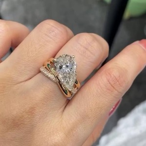 Bague en diamant de laboratoire de qualité supérieure, taille poire, 5,50 carats au total, avec bande torsadée, certifiée IGI, couleur D-E-F, clarté VVS-VS, pour femme - Product Image 1