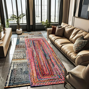 Tapis rectangulaires en jute multicolores pour hôtels et salons - Écologiques, réversibles, antidérapants, faciles à laver, design moderne - Product Image 1