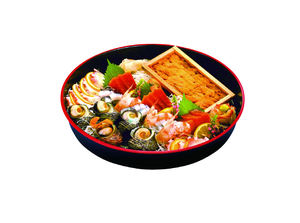 Plateau de service rond avec procédé de thermoformage pour produits ménagers, en PET, Misource, noir avec bord doré, 6 compartiments - Product Image 4