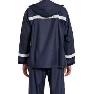 Universal Adult Waterproof Windproof Polyester <b>Rain</b> Suit <b>Black</b> Hooded <b>Jacket</b> Reflective Stripes Matching Pants Outdoor Hiking - Product Image 3