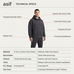 Sweat à capuche oversize pour homme, style streetwear personnalisé, avec fermeture éclair quart de tour, en tricot scuba haute performance - Poids 420g - Product Image 4