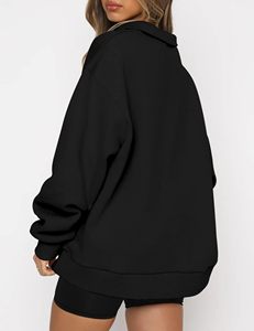 Fashion Women Quarter <b>Zipper</b> <b>Sweatshirt</b> Soft Cotton Fleece Half Zip Pullover Drop Shoulder Oversized Custom Apparel Winter Wear - Product Image 3