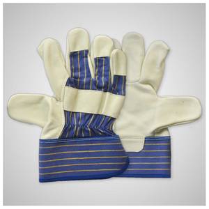 Gants de travail robustes en cuir de vachette pleine fleur lisse et durable, paume doublement renforcée verte, manchette caoutchoutée de sécurité, résistants à la chaleur et au feu - Product Image 4