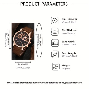 Montre classique à quartz pour homme, ensemble de montres de luxe avec bracelet marron et bracelets - Product Image 4