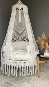 <b>White</b> Cotton Macrame Swing, Hanging <b>Chair</b>, Hängesessel, Swing <b>Chair</b>, Macrame <b>Rocking</b> Swing - Product Image 3