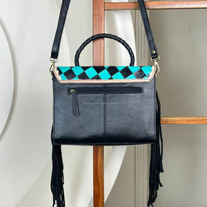 2025 vente en gros personnalisé frange sac à main Vintage élégant usiné à la main en cuir à carreaux bracelet portefeuille 2 pièces ensembles pour les femmes - Product Image 5